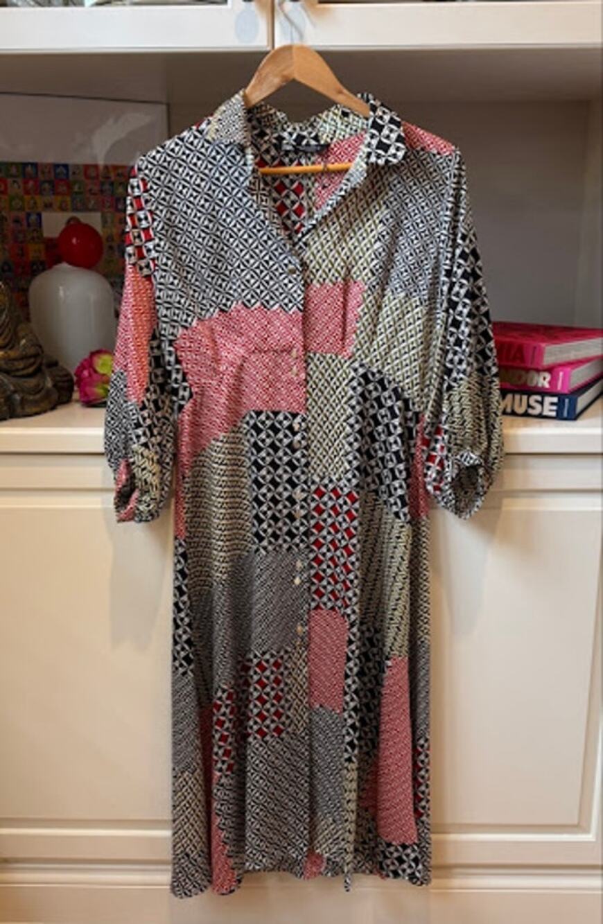ZARA Woman Medium Geometric Patchwork Print Shirt Dress NWOT Midi Button Front